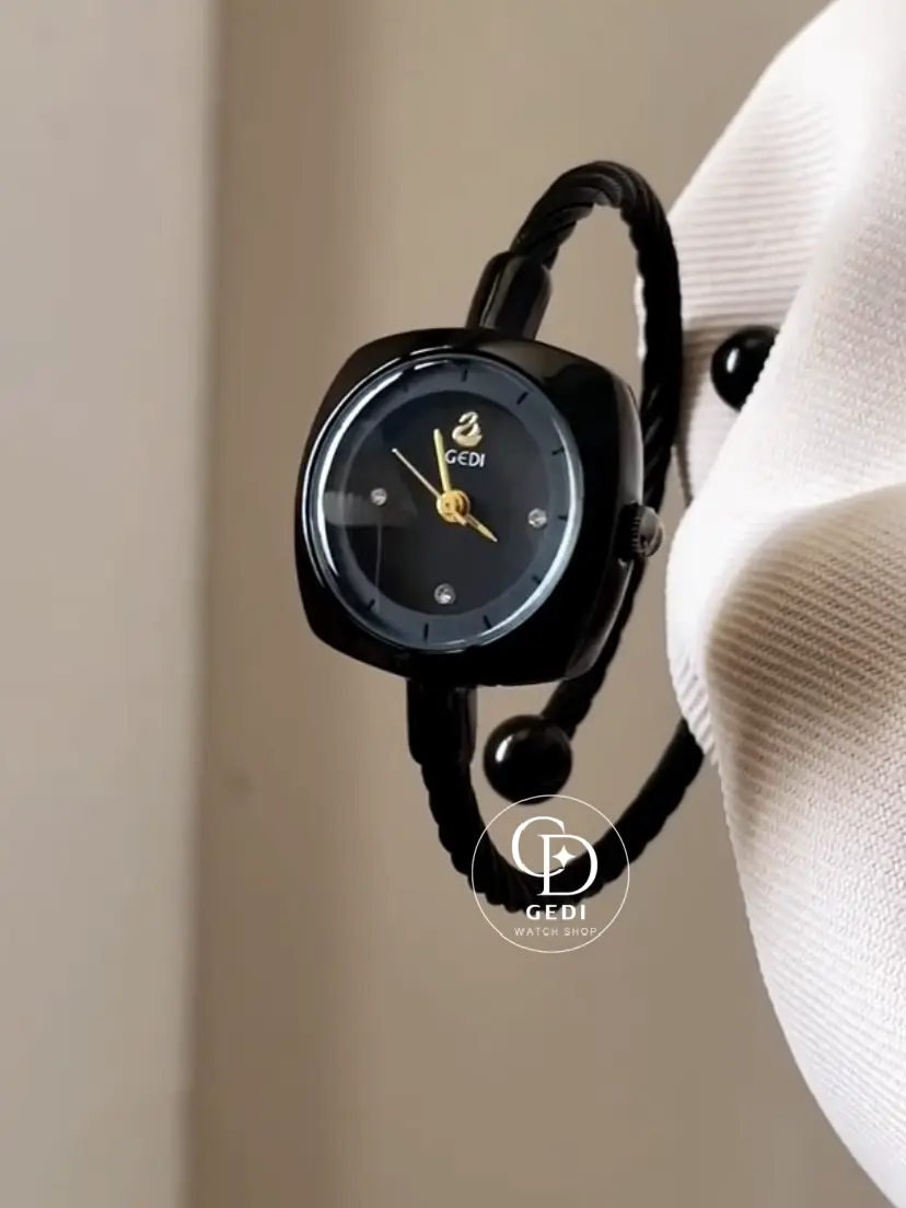 Dainty Sleek Black Bangle Watch For Women