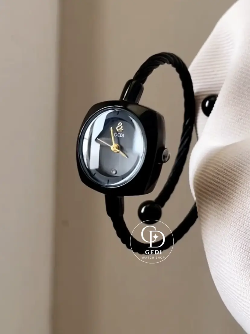 Dainty Sleek Black Bangle Watch For Women