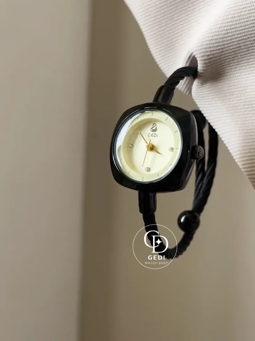 Dainty Sleek Black Bangle Watch For Women