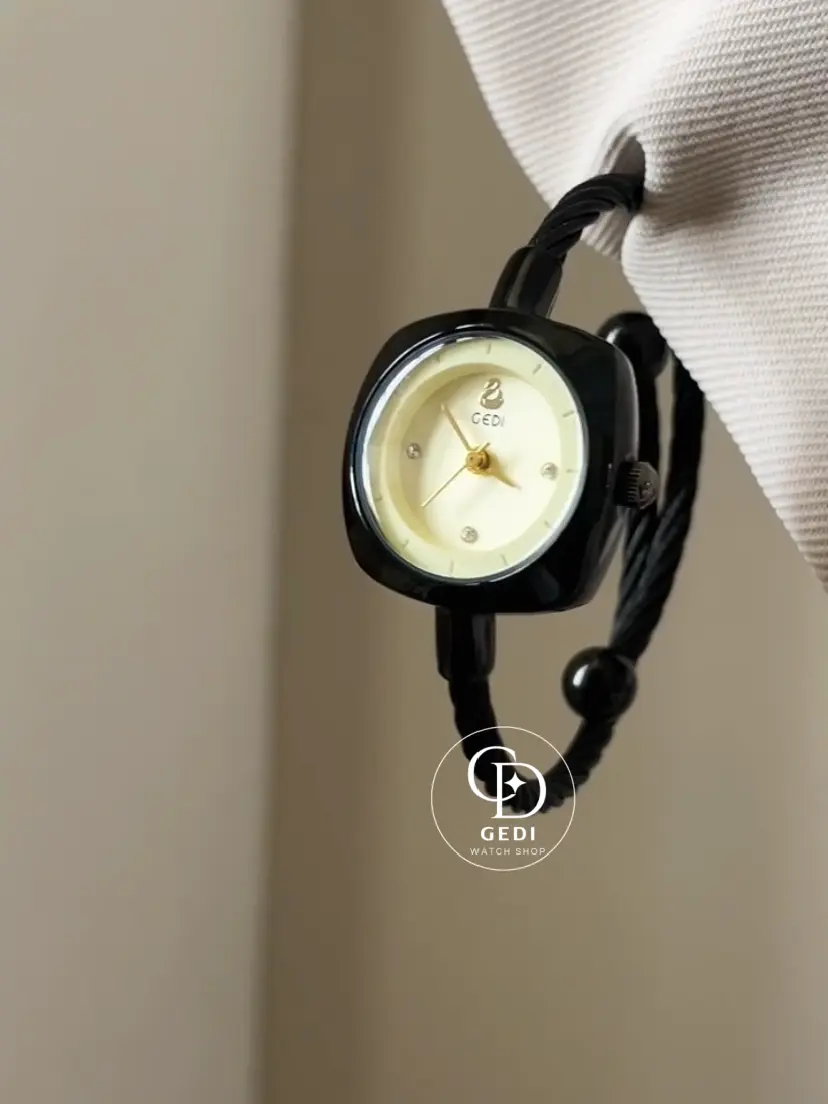 Dainty Sleek Black Bangle Watch For Women