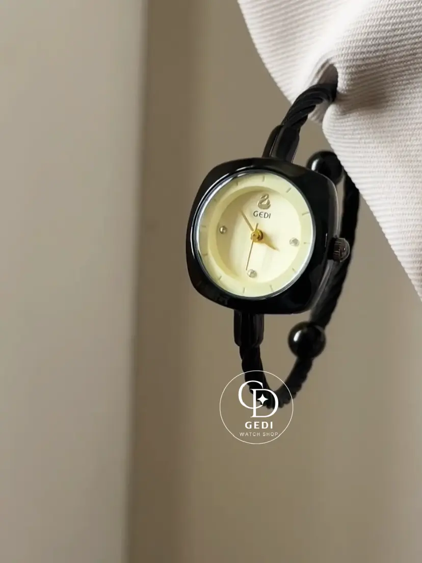 Dainty Sleek Black Bangle Watch For Women