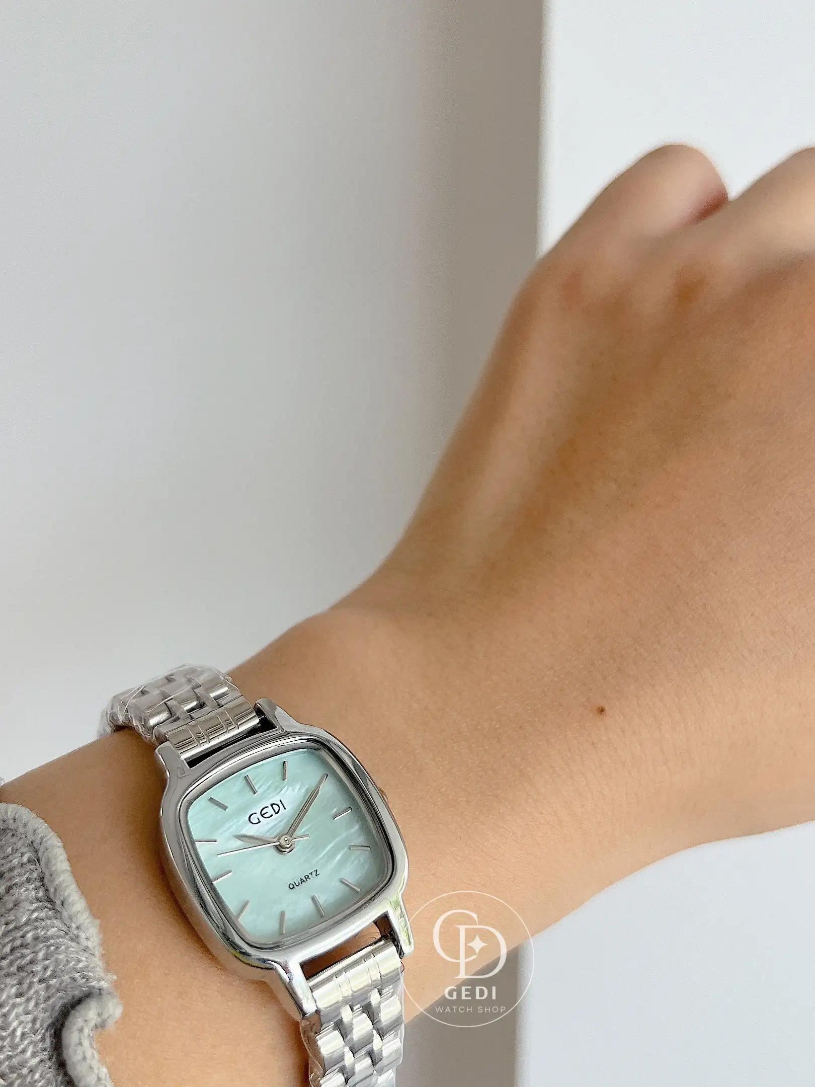 Mint Green Color Square Face Silver Bracelet Watch