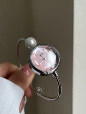 Dainty Pink Mother of Pearl Dial Ladies Watch Slim Bangle Watch for Women