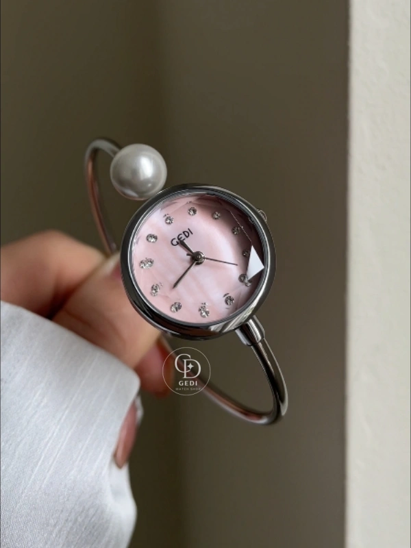 Dainty Pink Mother of Pearl Dial Ladies Watch Slim Bangle Watch for Women