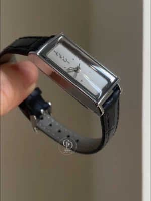 Minimalist Rectangular Black Leather Band Watch for Women