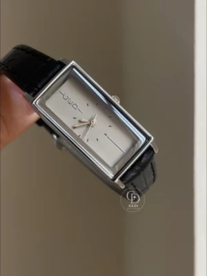Minimalist Rectangular Black Leather Band Watch for Women