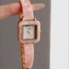 Dainty Pink Bracelet Watch for Women Square Face Pink Acrylic Watch