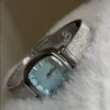 Minimalist Blue Dial Ladies Watch Silver Mesh Bracelet Watch For Women