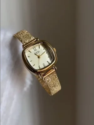 Minimalist Gold Dial Ladies Watch Golden Mesh Bracelet Watch for Women