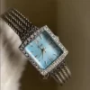 Vintage-inspired Blue Dial Ladies Watch Square Face Mesh Bracelet Watch for Women