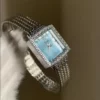 Vintage-inspired Blue Dial Ladies Watch Square Face Mesh Bracelet Watch for Women