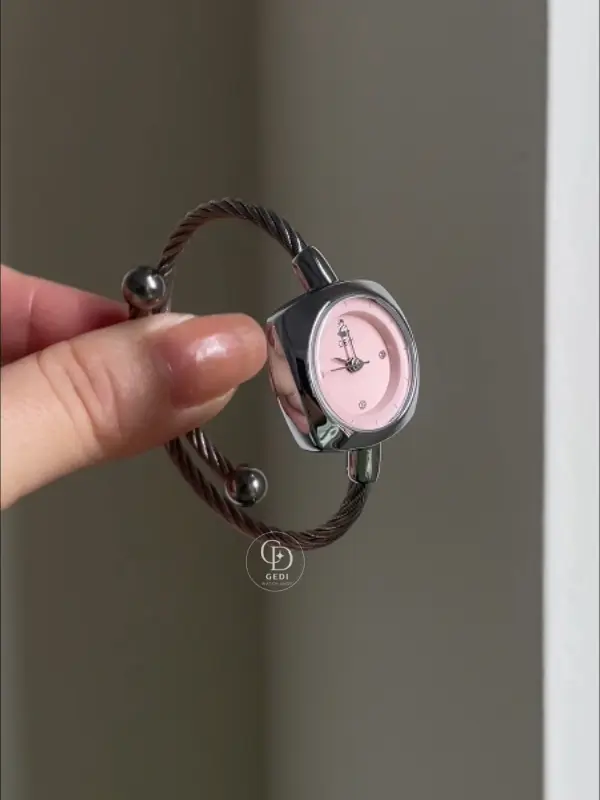 Chic Pink Dial Bangle Watch for Women Dainty Silver Ladies Watch