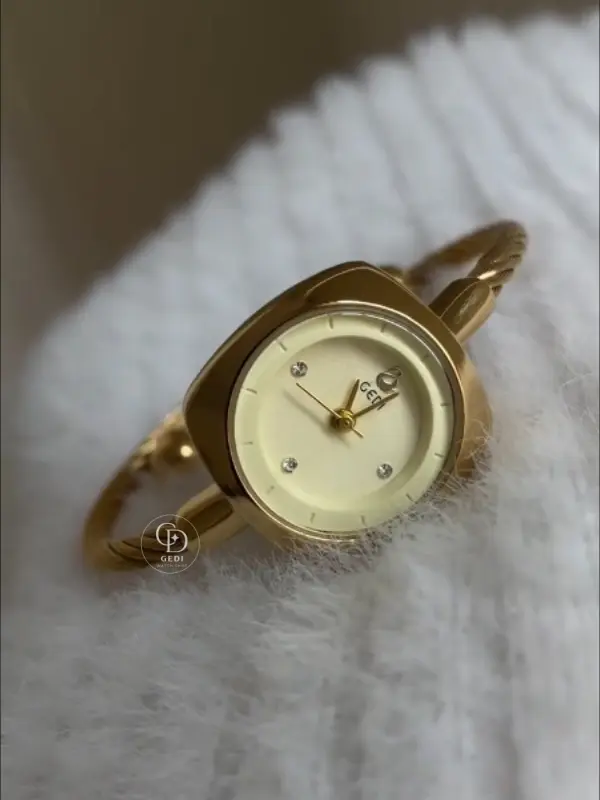 Chic Beige Dial Bangle Watch for Women Dainty Gold Ladies Watch