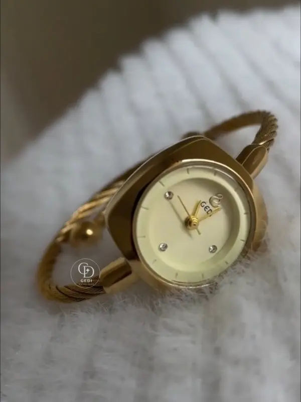 Chic Beige Dial Bangle Watch for Women Dainty Gold Ladies Watch