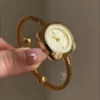 Chic Beige Dial Bangle Watch for Women Dainty Gold Ladies Watch