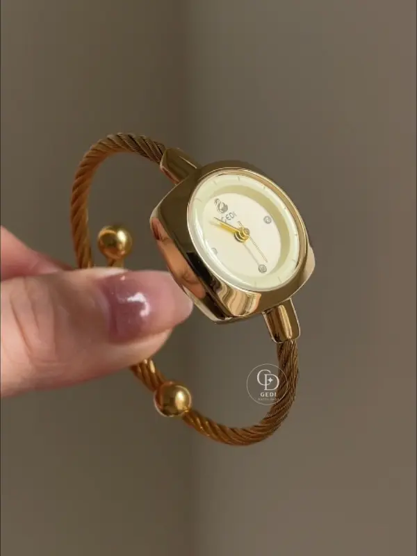 Chic Beige Dial Bangle Watch for Women Dainty Gold Ladies Watch
