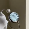 Dainty Blue Mother of Pearl Dial Ladies Watch Slim Bangle Watch for Women