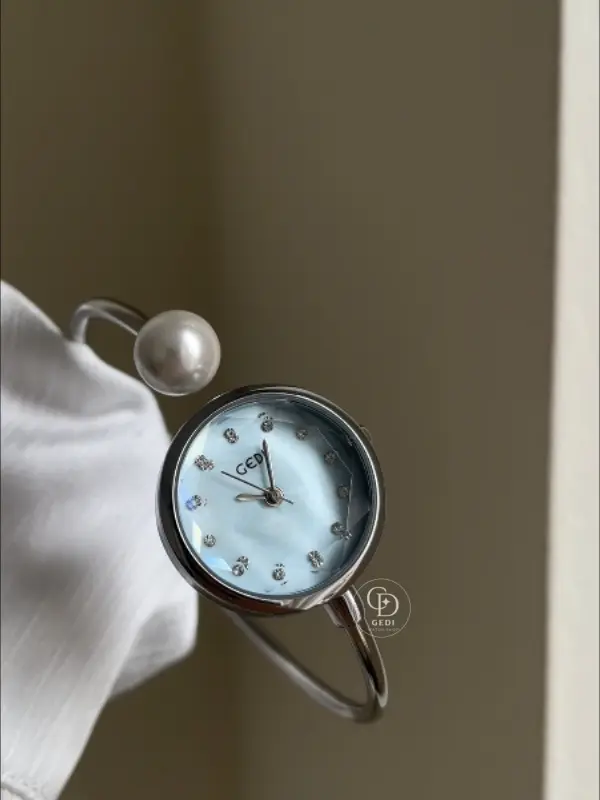 Dainty Blue Mother of Pearl Dial Ladies Watch Slim Bangle Watch for Women
