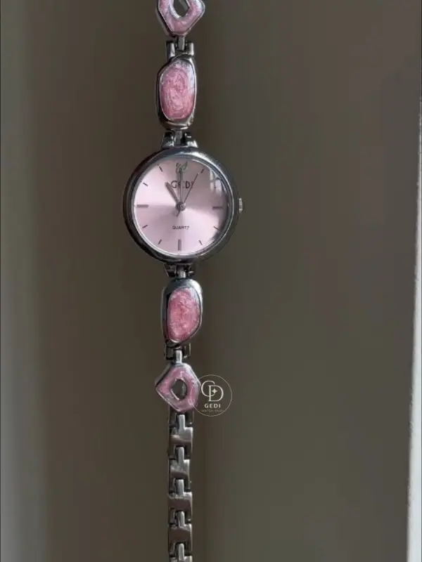 Handmade Pink Bracelet Women's Watch Pink Dial Watch