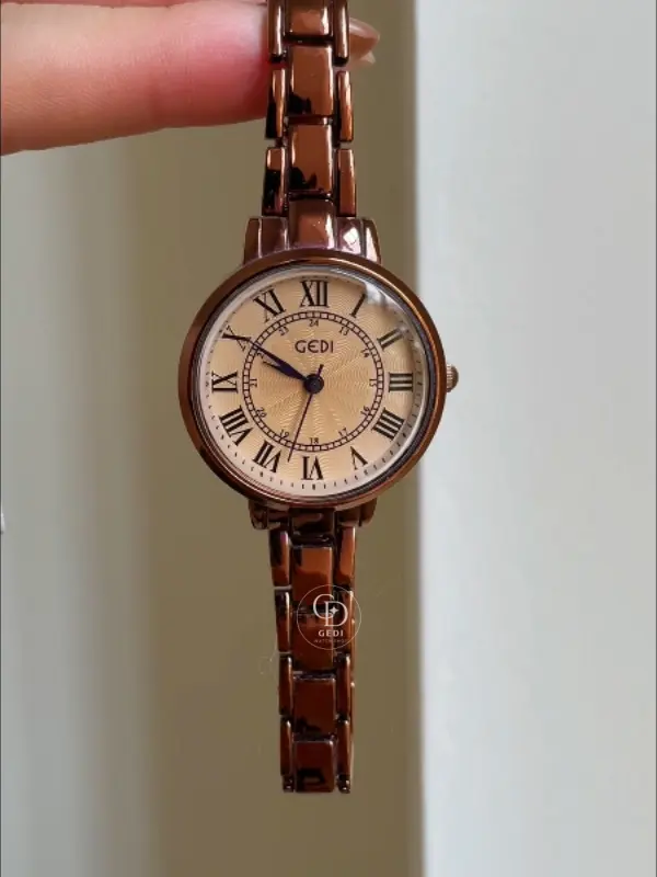 gediwatch306-1 Chic Brown Roman Numeral Ladies Watch Classic Big Round Face Watch for Women