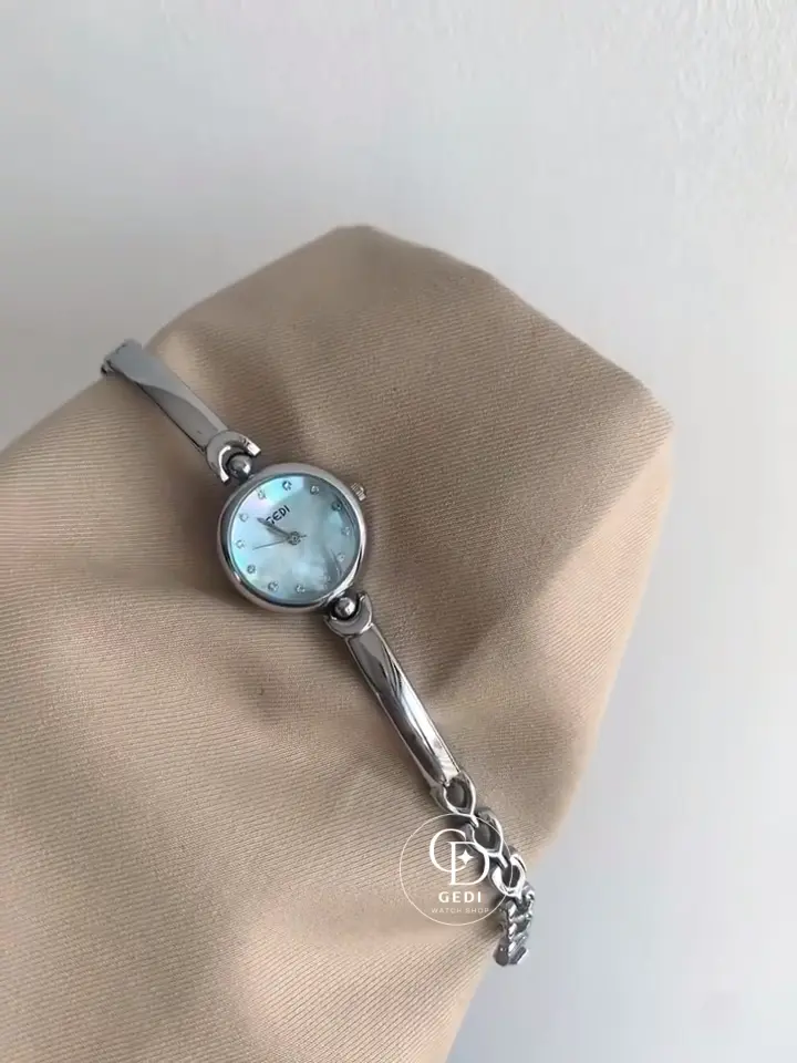 Blue Mother of Pearl Dial Silver Dainty Bracelet Watch for Women