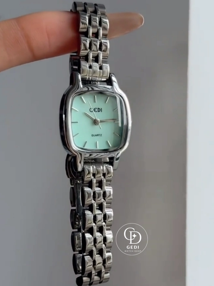 Mint Green Color Square Face Silver Bracelet Watch