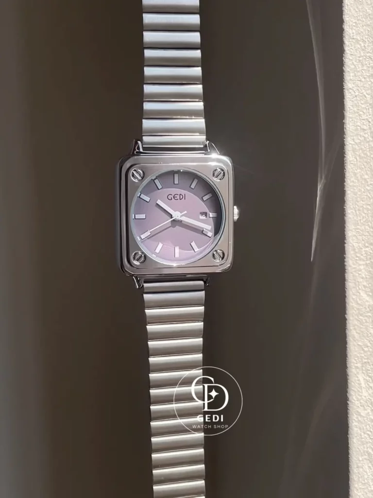 watch272-1 Square Silver Watch with Lavender Dial for Women
