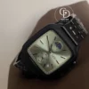 Modern Square Black Watch with Green/Pink Dial