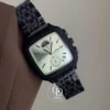 Modern Square Black Watch with Green/Pink Dial