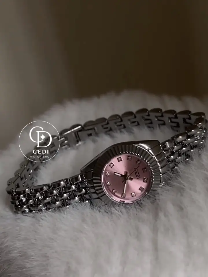 Minimalist Silver Watch with Pink Dial for Women