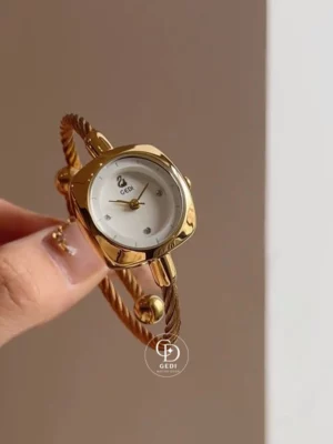 Elegant Bangle Watch with Black & Gold Strap Choices