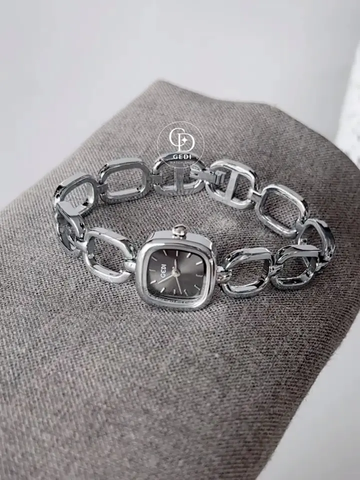 Minimalist Black Dial Silver Square Watch for Women