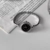 Minimalist Silver Watch with Black Dial and Slim Band