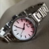 Dainty Pink Gradient Dial Watch for Women Chic Big Round Face Ladies Watch