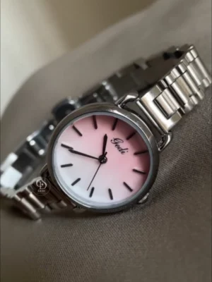 Dainty Pink Gradient Dial Watch for Women Chic Big Round Face Ladies Watch