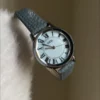 Dainty Blue Leather Strap Ladies Watch Classic Round Face Roman Numeral Watch for Women