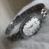Dainty Oval Crystal Bezel Ladies Watch Slim Silver Bracelet Watch for Women