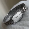 Dainty Oval Crystal Bezel Ladies Watch Slim Silver Bracelet Watch for Women