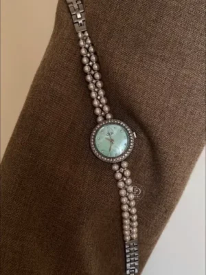 Dainty Green Mother of Pearl Watch Elegant Silver Pearl Bracelet Watch for Women