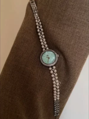 Dainty Green Mother of Pearl Watch Elegant Silver Pearl Bracelet Watch for Women