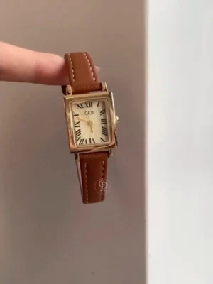 gediwatch320-1 Chic Roman Numeral Ladies Watch Rectangular Face Brown Leather Watch for Women