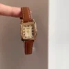 Chic Roman Numeral Ladies Watch Rectangular Face Brown Leather Watch for Women