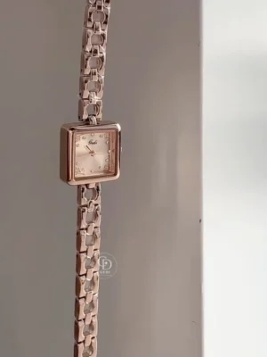 Chic Rose Gold Bracelet Ladies Watch Small Square Dial Watch for Women