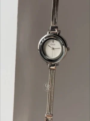 Dainty Silver Bracelet Ladies Watch Round Face Watch for Women