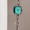 Minimalist Green Dial Silver Bracelet Watch for Women Dainty Square Face Ladies Watch