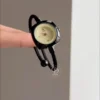 Chic Beige Dial Watch for Women Modern Black Bangle Ladies Watch
