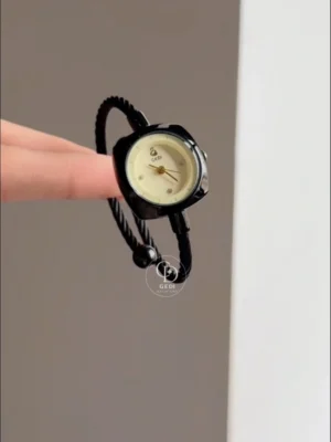 Chic Beige Dial Watch for Women Modern Black Bangle Ladies Watch