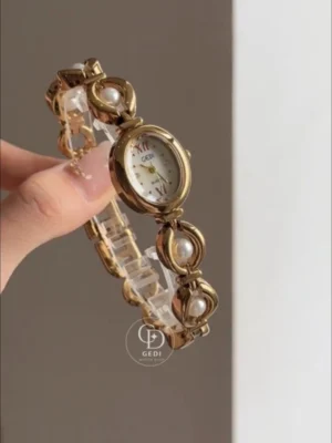 Vintage-inspired Pearl Accents Bracelet Watch for Women Elegant Small Dial Ladies Watch