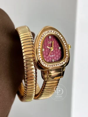 GEDI Snake Shaped Bangle Watch Spiral Wrap Wrist Gold Watch for Women