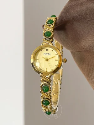 GEDI Crystal Bracelet Watch for Women Dainty Round Dial Jewelry Wristwatch